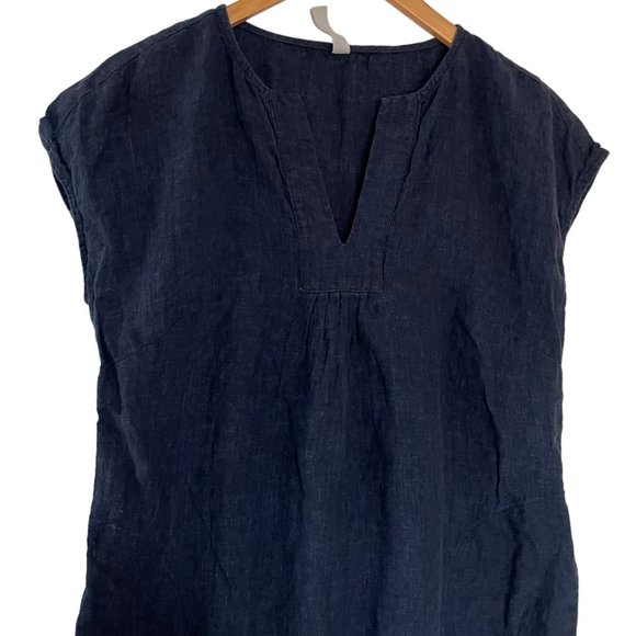 Studio 412 August Tunic Shift Dress Small S Navy Blue V Neck Short Sleeve Linen - Picture 3 of 7